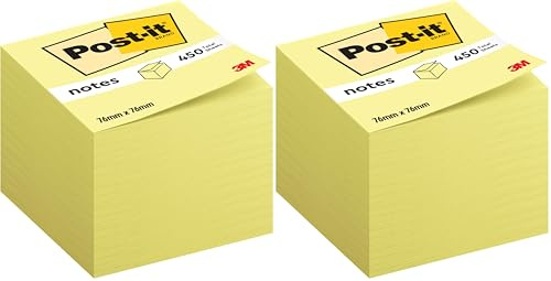 Post-it Sticky Notes Cube Canary Yellow, Pack of 2 Pad, of 450 Sheets, 76 mm x 76 mm, Pink, Yellow, Orange, Green Colors - Self-Stick Notes for Note Taking, to Do Lists & Reminders