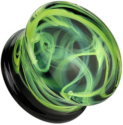 beyoutifulthings Ohr-Plug Wirbelnder Rauch Schwarz Grün Glas Ohr-Piercing Ohr-Schmuck Tunnel Double Flare Sattel-Verschluss 6-mm