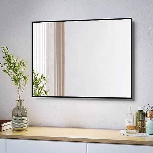 Heilmetz Large Bathroom Wall Mirror 600 x 800mm, Straight Black Frame Mirror, Rectangular Bathroom Modern Wall Mounted Mirrors Horizontal/Vertical