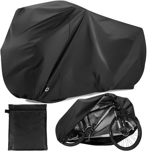 Fahrradabdeckung Wasserdicht, Fahrradgarage 210D Oxford-Gewebe, Fahrradgarage wetterfest, Fahrradschutzhülle mit Beutel, für Mountainbike Rennräder Fahrrad Roller, Schwarz 200×110×70cm