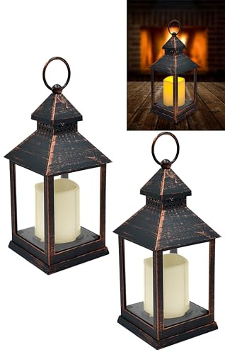 LED Sturmlaterne: 2er Pack Mit Flackernder Kerze und Timer, Batteriebetrieb, Antik-Design