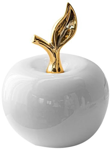 Uonlytech Apfel Figur aus Keramik Kleine Apfel Statue Skulptur Äpfel Dekofigur Obstfigur Briefbeschwerer Taschenstein Heilung Weihnachtsdeko Hochzeitdeko Tischdeko Heimdeko Weiß