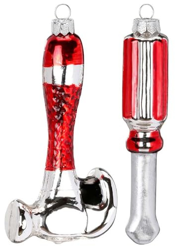 Inge Glas Magic Christbaumschmuck Geschenkset Werkzeug | Weihnachtskugel Hammer & Schraubenzieher | Christbaumkugel Weihnachtsbaumfigur Figur