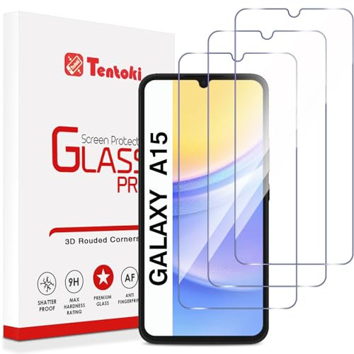 Tentoki Verre Trempé pour Samsung Galaxy A15 6,5 Pouces, [lot de 3] vitre Protection écran -sans Bulles d'air -[0.33mm] [Anti Rayures, Dureté 9H] Ultra Transparent