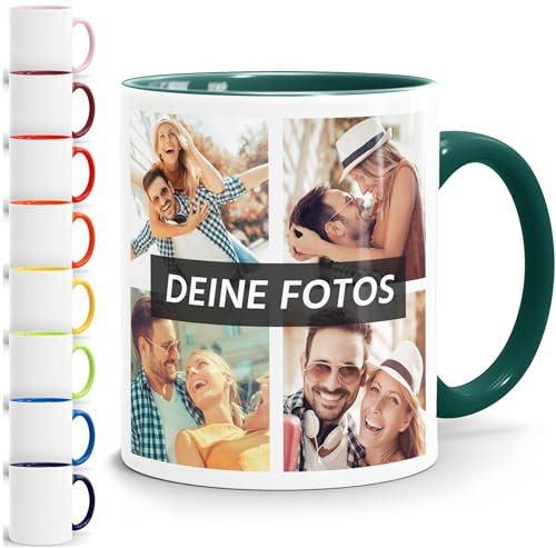 SpecialMe® Tasse personalisiert Fotocollage Fototasse mit bis zu 5 Fotos persönliches Geschenk Kaffeetasse mit Bild selbst gestalten weiß-innen-grün standard