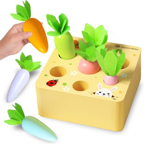 Sunshine smile Holzspielzeug ab 1 Jahr,Baby Motorik Spielzeug,Montessori Spielzeug 2 3 Jahre,Sortierspiel Holzpuzzle Karottenernte,Montessori Sortierspiel Holzpuzzle,Lernspielzeug Geschenke
