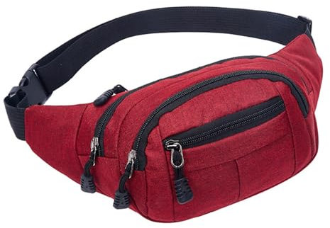 Hixingo 2024 Stylisch Bauchtasche für Damen und Herren, Hüfttasche Verstellbare Sport Groß Gürteltasche mit Reißverschluss für Outdoor Laufen Wandern Radfahren Gehen (25x13cm,Rot)