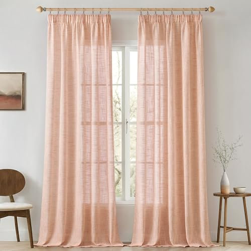 MIULEE Leinen Gardinen Vorhänge mit Kräuselband Weiss Gardine Vorhang Leinenoptik kräuselband Wohnzimmer Modern Voile Schienensystem Schlafzimmer 2er Set 140x245 cm Orange