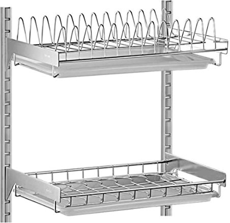 Escurreplatos de acero inoxidable montado en la pared, organizador de almacenamiento de cocina que ahorra espacio para cuencos, platos, utensilios, estante de secado de platos con bandeja de drenaje y