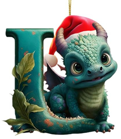 Weihnachtsbaumschmuck, 26 Buchstaben Acryl-Anhänger Weihnachts Dinosaurier Ornamente Niedlich Baby Drache Anhänger Acryl Christbaumschmuck Weihnachtsanhänger Auto Anhänger Weinachtsdekoratione