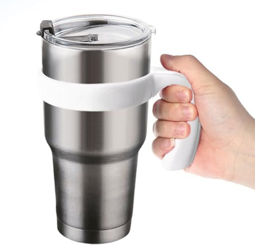 2PCS Tumbler Handles for Stanley 20/30 oz, Anti Slip Travel Mug Cup Holder for Tumblers, Tumbler Improved Grip, Reduced Spills, Compatible with Stanley, Trail, Sic, Yeti, Rtic (30oz White)