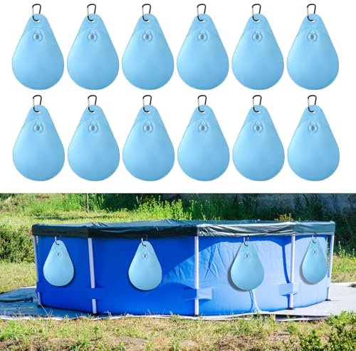 WEDNOK 12 Pcs Sac de Contrepoids avec Couverture de Piscine à Crochets Sac d'eau en PVC Epais Sac de Suspension de Bâche de Piscine Etanche pour Bâche de Piscine Hors Sol Antigel en Hiver