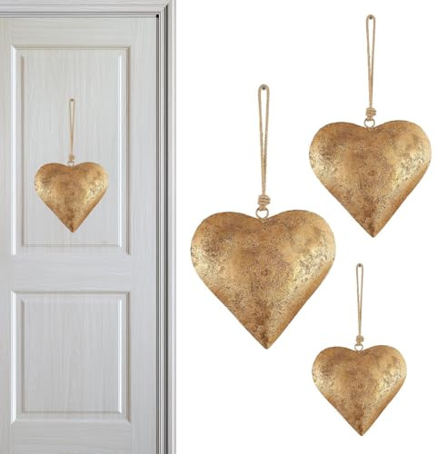 Antikes Herz zum Aufhängen – Herz-Dekoration mit antikem Gold-Finish, Vintage-Wandkunst mit Metallherz, rustikale Wanddekoration für den Wohnbereich