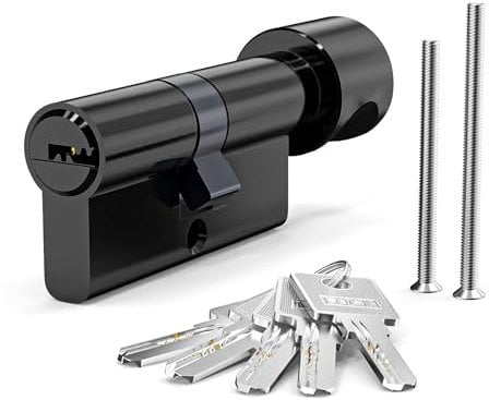 MANICAF Knaufzylinder 30/30, Euro-Zylinder-Schloss, Schließzylinder mit Knauf, Sicherheitsschloss Haustür, Zylinderschloss 60mm mit 5 Messing Schlüssel (Schwarz)