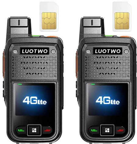 LUOTWO W500 2-Pack globale Walkie Talkie 4G PoC Radio con schede SIM Copertura nazionale Gamma di comunicazione illimitata PTT Radio 4G LTE bidirezionale per adulti Interfono a lungo raggio 5000km