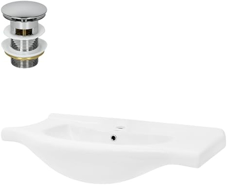 LuxeBath Waschbecken aus Keramik Weiß 86x21,5x51,5 cm inkl. Ablaufgarnitur, Einbauwaschbecken mit Überlauf, Aufsatzwaschbecken Einbauwaschtisch Waschschale Waschplatz Handwaschbecken, für Badezimmer