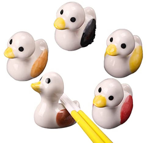 MJMLUCK Japanese Style Ceramic Duck Chopstick Holders, Porcelain Chopstick Rests, Chopsticks Stand for Forks Spoons Knives Dinner Table Decoration-Duck-5 Set (Duck 5 Set)