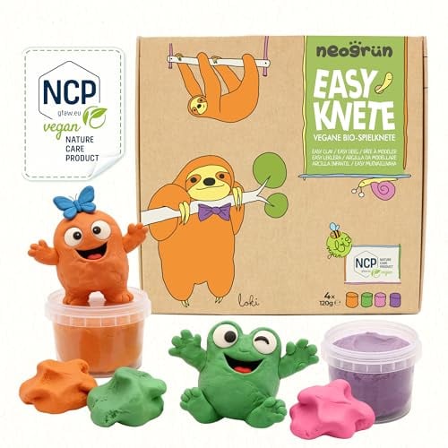 neogrün Bio-Knete Loki für Kinder, ungiftig, ab 1 Jahr, 4 x 120g | Kinderknete und Modelliermasse, extra weich, lufttrocknend, vegan, mit Pflanzenfarben und Bio-Rohstoffen, NCP-zertifiziert