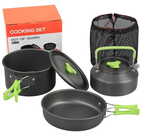Hoquare Camping Cookware Set, 3pcs Nonstick Outdoor Aluminum Lightweight Camping Pan and Pot Set, Portable 2-3 People Camping Cooking Kit for Travel, Camping, Hiking, Picnic, BBQ