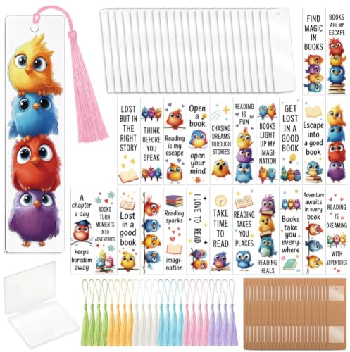 peacoblue Acryl Lesezeichen Bastelset, Süße Vögel Bookmarks Set | 121-teiliges DIY Set mit UV DTF Folien,Wasserfeste Lesezeichen Herstellung für Lesen,Schule,Klassenaktivitäten