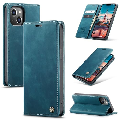 Ottcooed Handyhülle für iPhone 14 Hülle, Premium Leder Flip Case, Magnet Klappbar Klapphülle Tasche, Standfunktion Kartenfach Wallet Schutzhülle für iPhone 14, Blaugrün