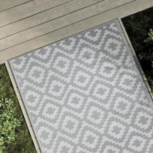 Mokuyary Outdoor-Teppich ARAKIL Grau 120x180 cm PP Outdoor Teppich Wetterfest Wohnzimmer Balkon Küchenteppich Weiß und Hellgrau
