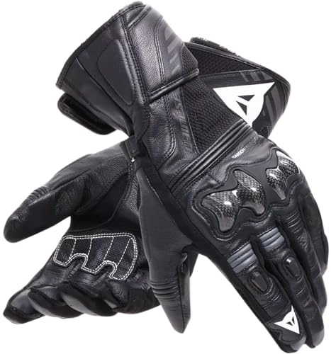 Dainese Reacto Carbon Long Gloves, Lange Motorradhandschuhe aus Leder mit Knöchelschutz aus Carbon und Verstärkungen an den Fingern, Smart Touch, für Herren