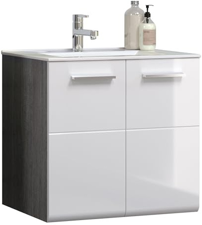Waschbeckenunterschrank Riva Rauchsilber / Weiß Hochglanz · B 60 x H 57 cm