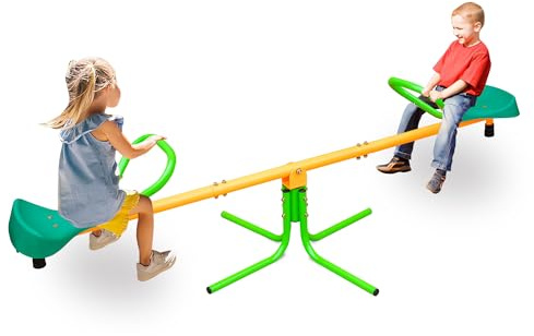 2-Sitzer Kinderwippe 180 cm, Wippe Kinder Outdoor mit rutschfesten Sitzen, Gartenwippe aus Stahl & Kunststoff für Spielplatz, Schule, Garten, bis 45 kg pro Sitz, für Kinder & Erwachsene, gelb-grün