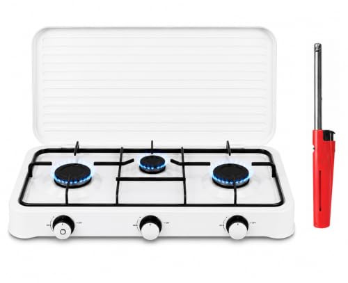 Housetronics Portable 3 Burner Gas Stove with Lighter, LPG Camping Cooker, Tabletop Butane & Propane Hob for Caravan, Motorhome, Outdoor Cooking, BBQ, Picnic & Emergency Use, 6kW