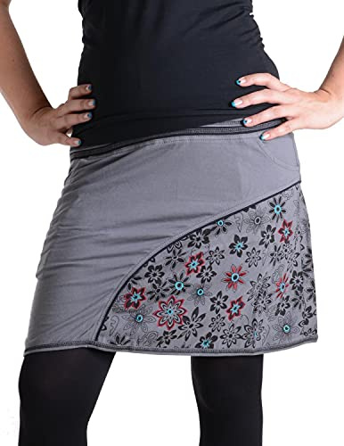 Vishes - Alternative Bekleidung - Bedruckter und bestickter Baumwollrock mit Blumen und ?Hosentaschen? grau 38