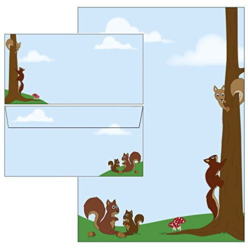 Briefpapier-Mappe nette Eichhörnchen 46-teilig 25 Blatt Briefpapier + 20 Stück Briefumschläge DIN lang ohne Fenster 5975+6975