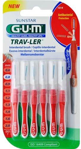 GUM TRAV-LER rot Kerze 0,8 mm antibakterielle Interdentalbürsten, 5 St. Interdentalbürsten