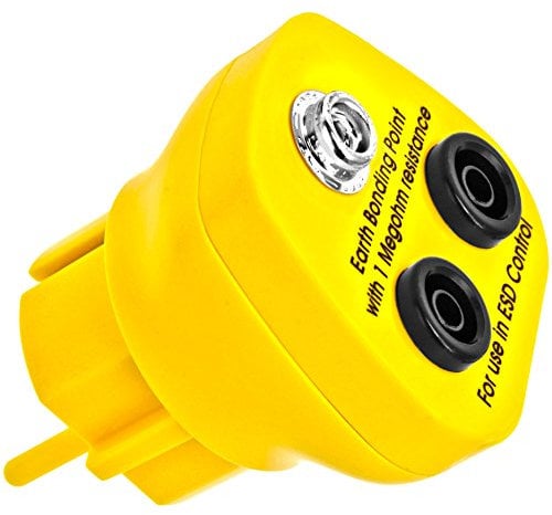 Minadax Erdungsbaustein - EBP - Antistatik-Schutzkontaktstecker - 1 x Druckknopfbuchse und 2 x Bananenstecker-Buchse - 1 MOhm Sicherheitswiderstand