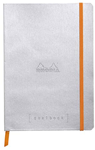 Rhodia 117741C Notizheft Goalbook (DIN A5, 14,8 x 21 cm, Dot, praktisch und trendige, mit weichem Deckel, 90g, elfenbeinfarbigem Papier, 120 Blatt, Gummizug, Lesezeichen) 1 Stück, silber