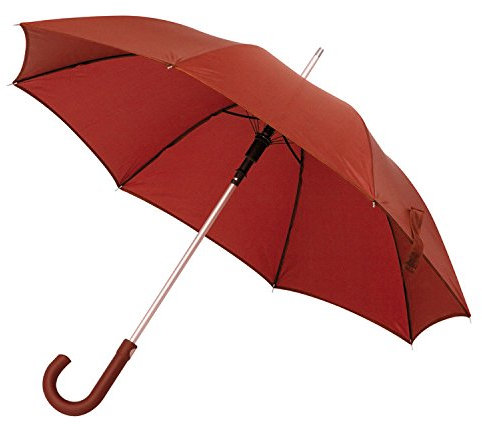 Automatik-Regenschirm von Polyester mit Alugestänge, Metallspitzen und gebogenem, gummierten Griff - Rot