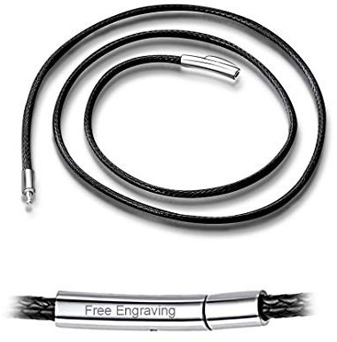 ChainsHouse Cordon Collier pour Pendentif Chaîne Collier en Cuir Personnalisé Prénom Corde de Cire Tressé avec Fermoir Personnalisable Homme Femme Noir Longueur 41-76cm Largeur 2/3mm