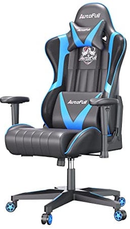 AutoFull Gaming Chair Ergonomic Office Chair High Back Swivel Chair Racing Pu Leather Computer Chair With Arms,Thicker Bucket Seat,Adjustable Height,Headrest And Back Support,Blue (3 Year Warranty)