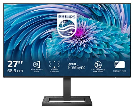 Philips 272E2FA - 27 Inch FHD Monitor, 75Hz, 1ms, IPS, AMD FreeSync, Speakers, Flickerfree, Frameless design (1920 x 1080, 350 cd/m², HDMI/VGA/DP)