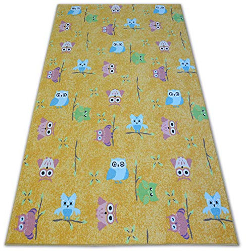 rugsx Teppich Owls Kinderteppich für Babyzimmer, Kinderzimmer, gelb, 100x150 cm