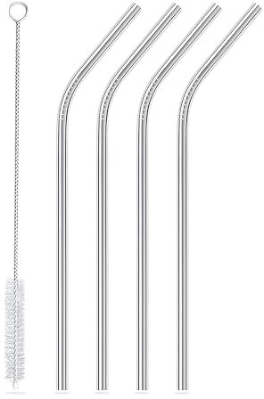 Eco Friendly Stainless Steel Straws with Cleaner - 4 Pack Reusable