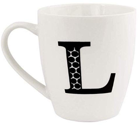 FabFinds Hugga Mug with Initials Classic Black and White Ceramic Large Gift Coffee Cups (H11cm X W11cm) (Approx.) (L)