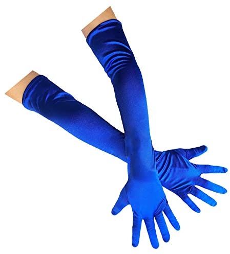 Lange Satin-Handschuhe für Erwachsene, Damen, 1920er-Jahre, Opernhandschuhe für Hochzeit, Ballsaal, Abendparty, Tanz, Halloween, Cosplay, königsblau, Einheitsgröße