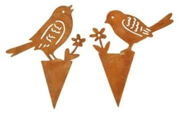 4 STK Stecker Rost Farben Vögel 10cm Metallstecker Rostdeko Gartendeko Metall Vogel Set Garten Dekoration Gesteckdeko