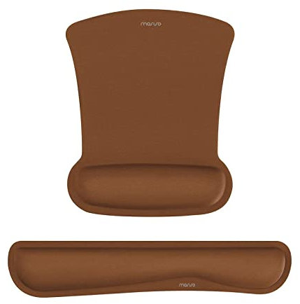 MOSISO Wrist Rest Support for Mouse Pad & Keyboard Set, Ergonomic Mousepad Non-Slip Base Home/Office Pain Relief & Easy Typing Cushion with Neoprene Cloth & Raised Memory Foam, Brown