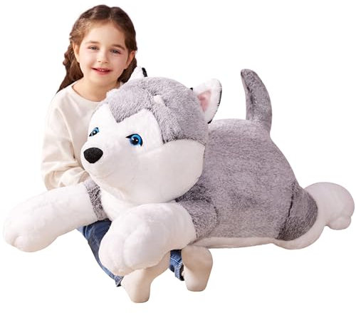 IKASA Groß Husky Stofftier Riesen Kuscheltier,78cm Hund Gross Plüschtier Riesige Flauschige Weich Jumbo Plüsch Spielzeug,Geschenk für Kinder