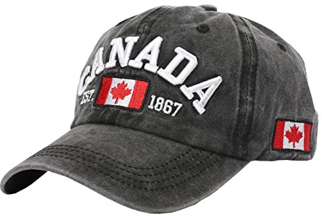 Foetest Verstellbare Kappe Baumwolle Hut Baseballkappe Kanada Kappe Hut Flagge Kappe Casual Kopfbedeckung Stickerei, schwarz, Einheitsgröße