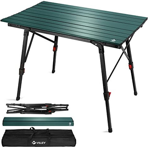 VILLEY Portable Camping Table with Adjustable Legs, Aluminum Folding Table