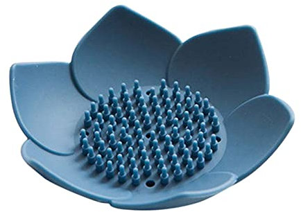 Porte-savon en forme de fleur de lotus - Porte-savon en silicone - Pour salle de bain, douche, cuisine - Bleu
