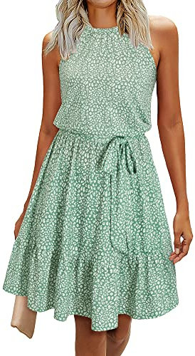 Newshows Sommerkleid Damen Knielang Elegant Kleid Neckholder Sommer Ärmellos Freizeitkleider mit Taschen(Floral-8, Mittel)